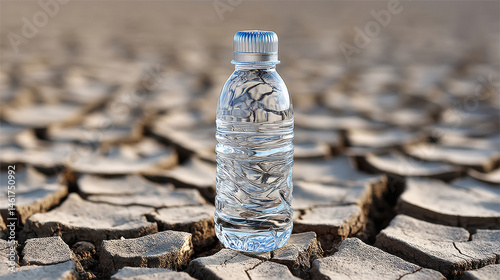 water bottle in crack earth rainless