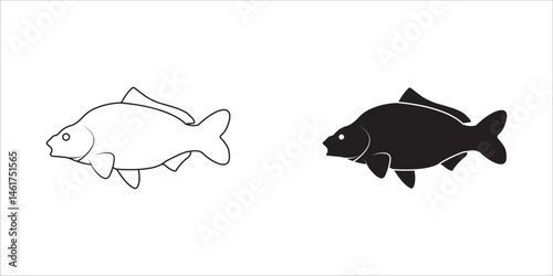 Elegant Carp Fish Icon set. Vector Illustration. This versatile design features a sleek and detailed representation of a carp fish, perfect for logos, branding, decorative elements, and more.