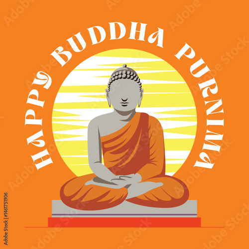 Peaceful monks meditating near lotus-filled pond.eps