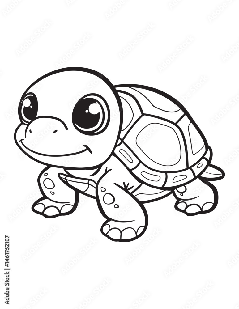 Fototapeta premium Happy Little Turtle – Kawaii Reptile Coloring Page