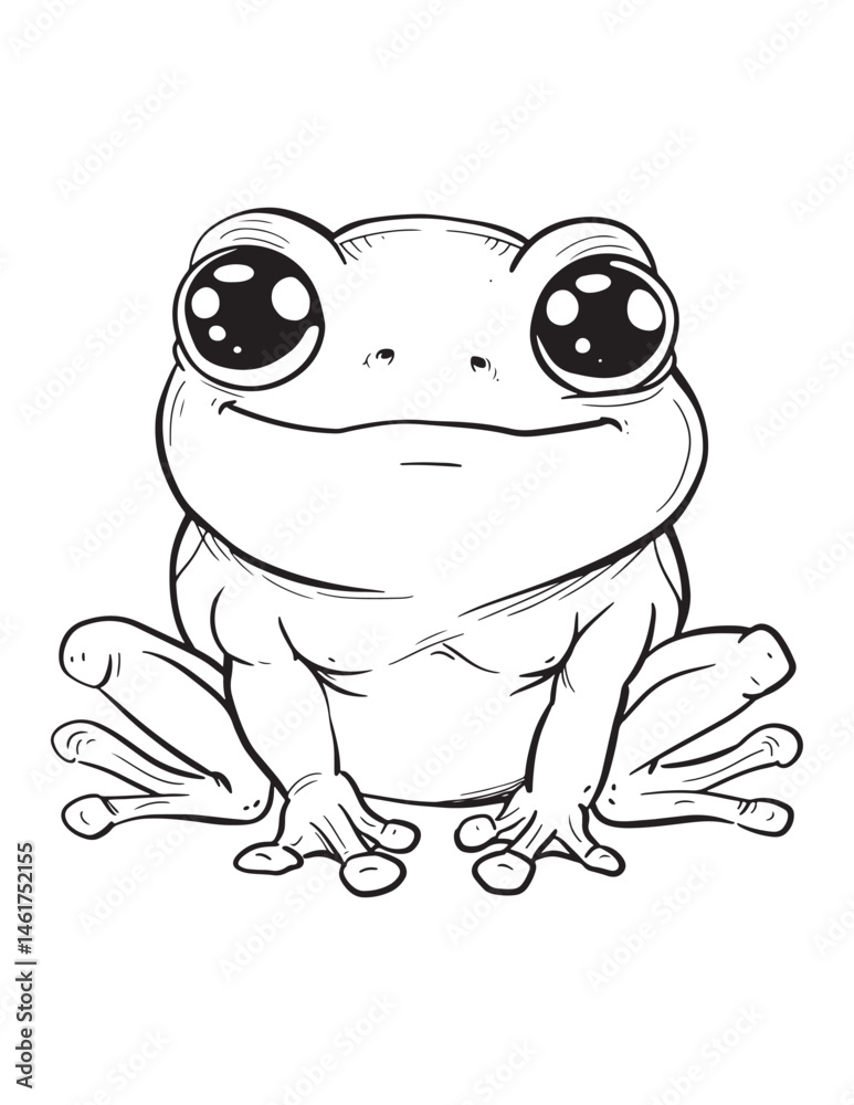 Fototapeta premium Big-Eyed Frog – Adorable Spring Amphibian Coloring Page