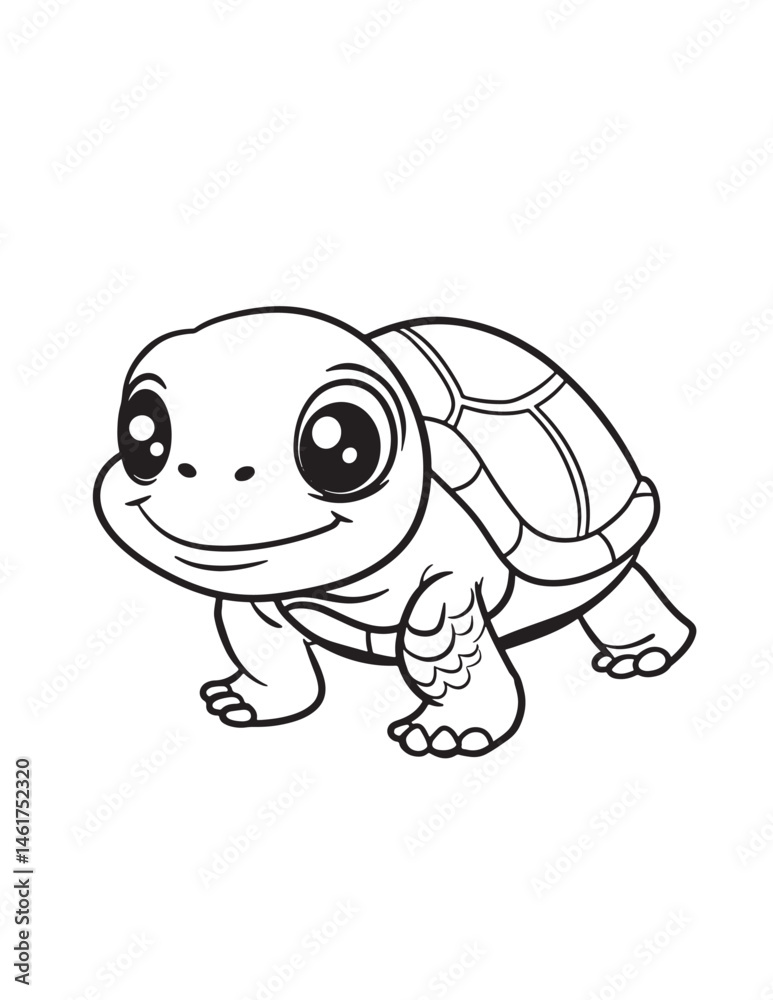 Fototapeta premium Happy Little Turtle – Kawaii Reptile Coloring Page