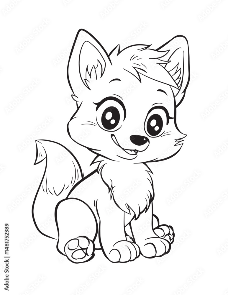 Obraz premium Playful Baby Fox – Cute Spring Woodland Coloring Page