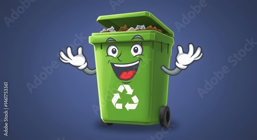 Cartoon Green Recycle Bin with Open Lid photo
