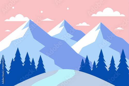 winter landscape with mountains vector illustration