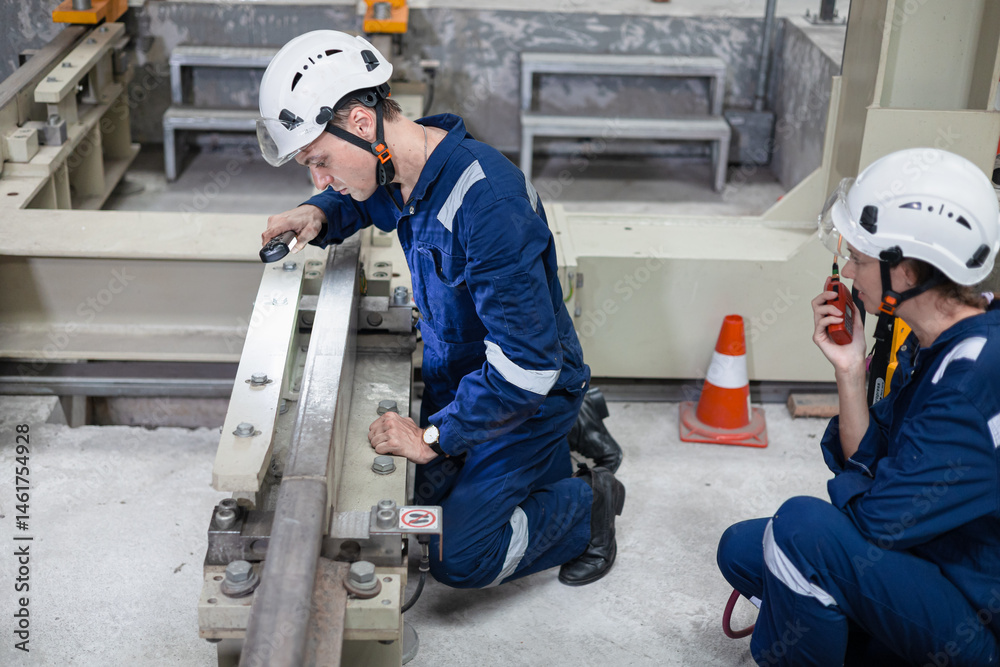Fototapeta premium train engineer working check inspecting railway track at Train station, advance engineering