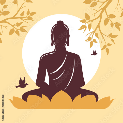 Sacred lotus and Buddha in flat style.eps
