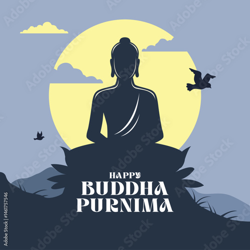 Spiritual Vesak art with halo and lotus.eps