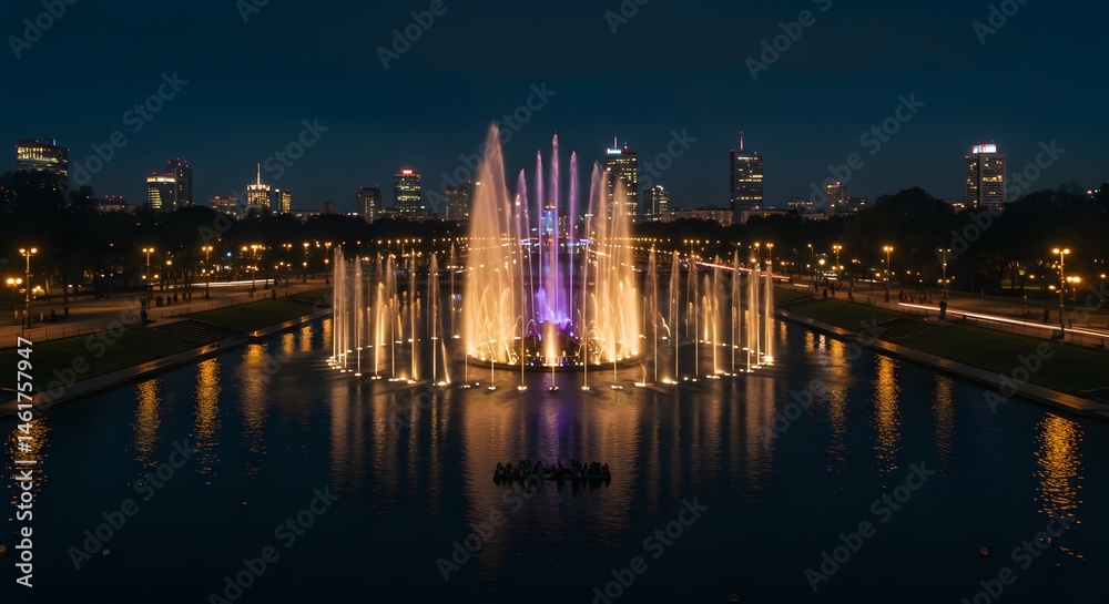 Fototapeta premium City Fountain at Night