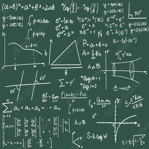 Doodle vector drawing of scientific formulas on a school board