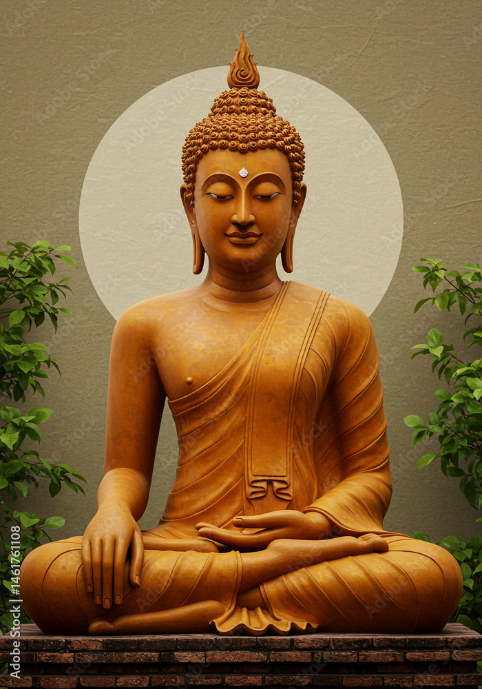 Serene Golden Buddha Statue in Meditation