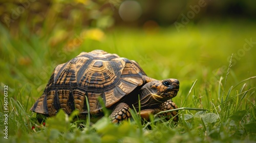 Ploughshare tortoise grazing photo