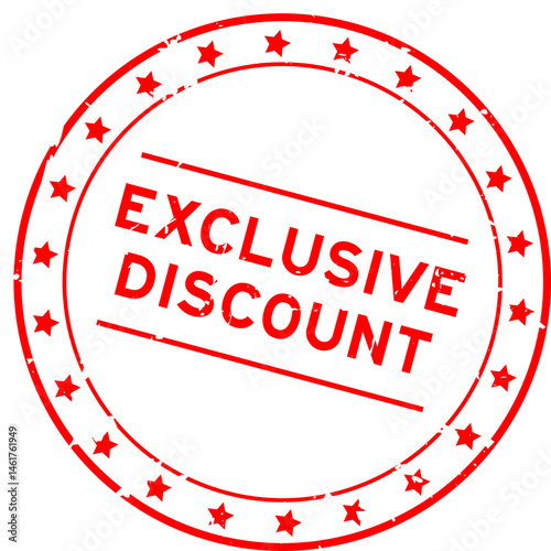Grunge red exclusive discount word round seal stamp on white background