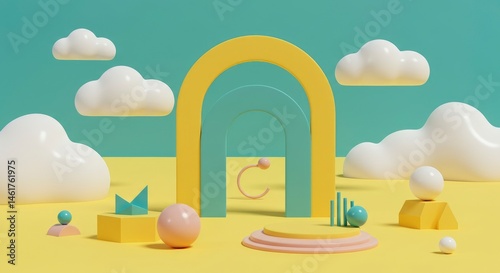 Colorful 3 d archway design with geometric shapes