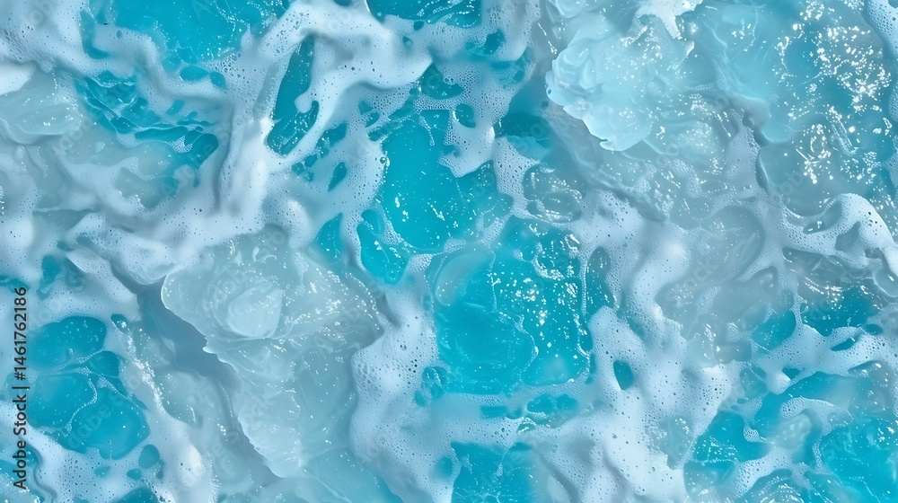 Abstract Blue Water Surface with Foam Bubbles and Motion Background