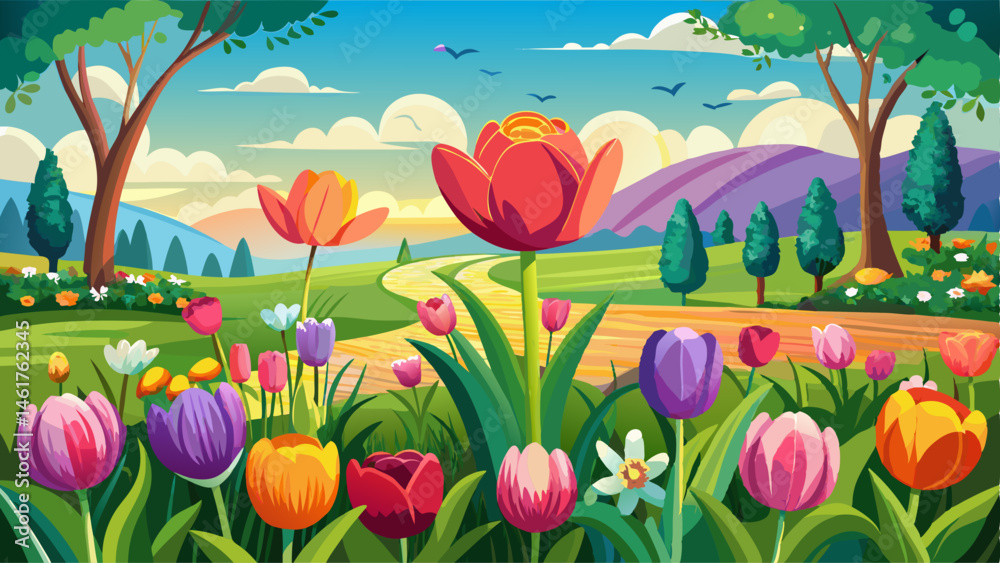 Fototapeta premium Tulip spring flowers bloom nature field garden