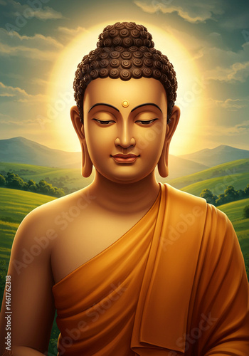 Obraz na płótnie Serene Buddha Portrait, Peaceful Sunset w salonie