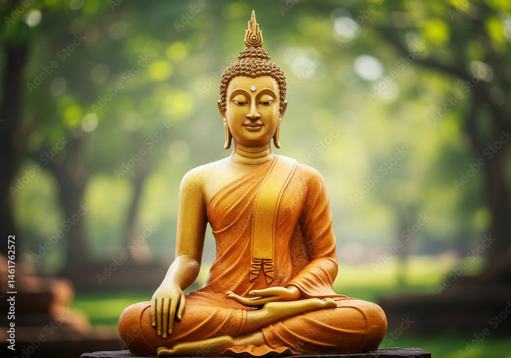Serene Golden Buddha Statue in Nature