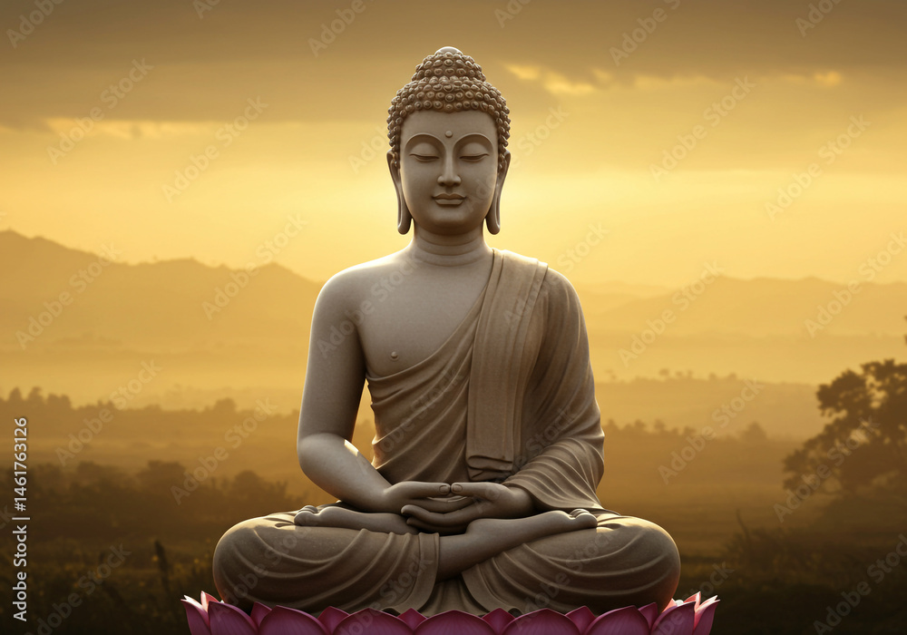 Serene Buddha Statue at Sunrise