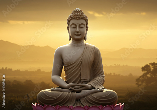 Obraz na płótnie Serene Buddha Statue at Sunrise w salonie