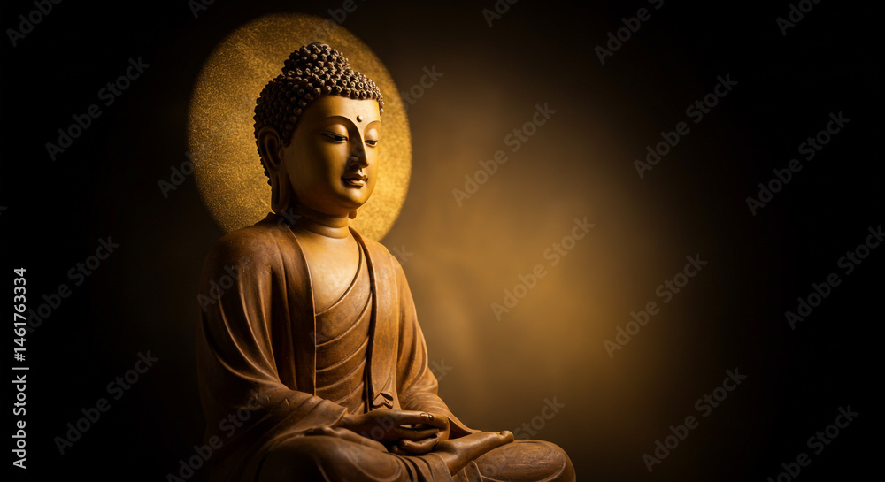 Serene Buddha Statue in Golden Light