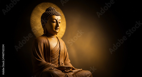 Obraz na płótnie Serene Buddha Statue in Golden Light w salonie