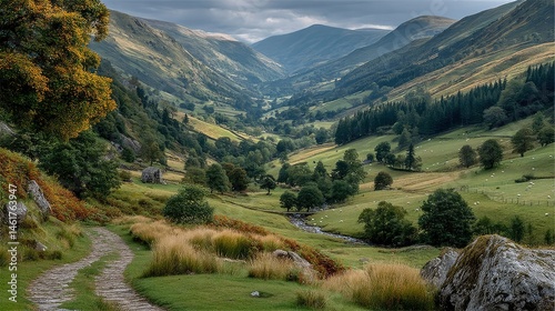 Valley landscape with path