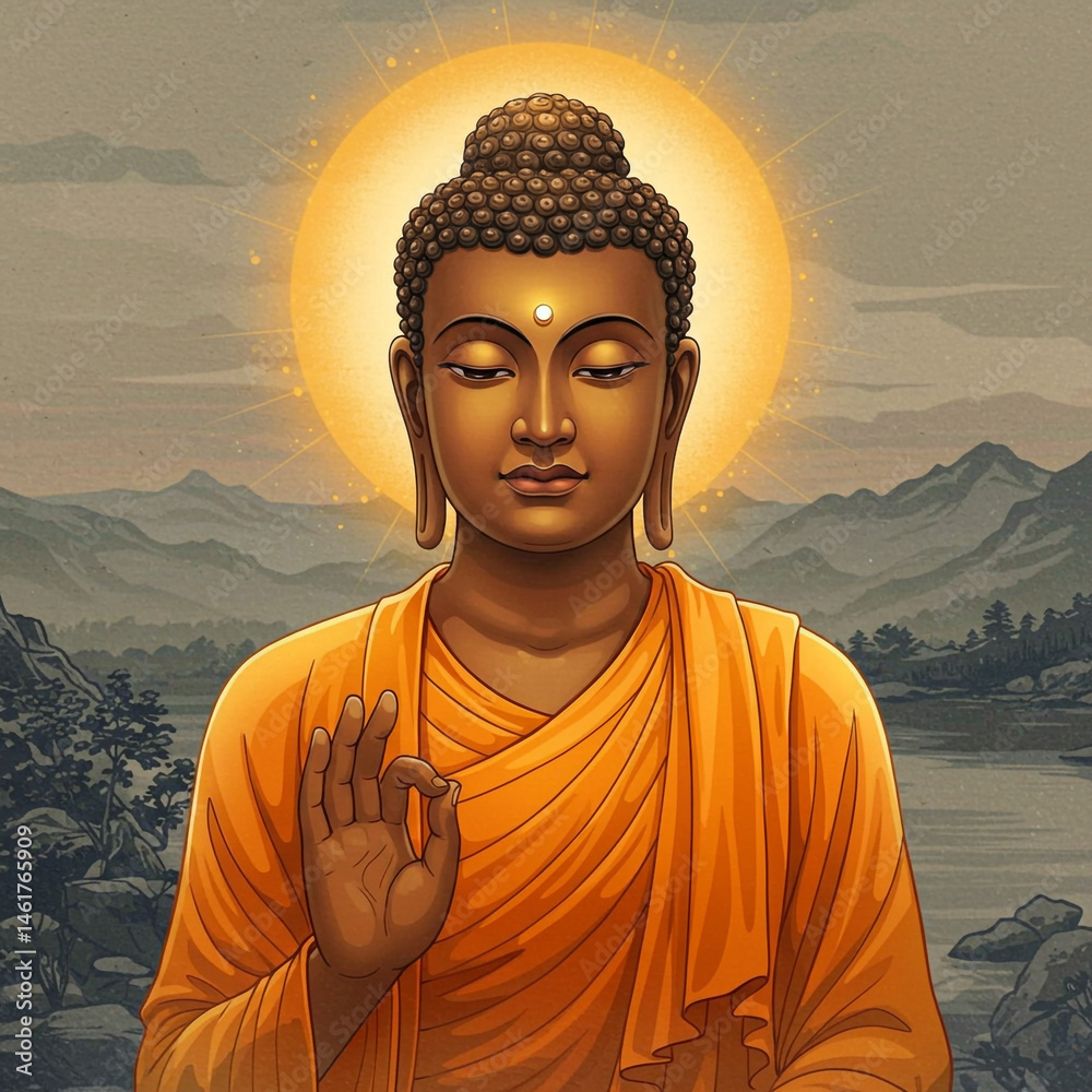 Serene Buddha in Peaceful Landscape