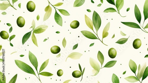 Wallpaper Mural Watercolor olive branch and fruit seamless pattern. Torontodigital.ca