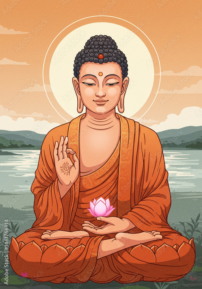 Serene Buddha Meditating by the Lake