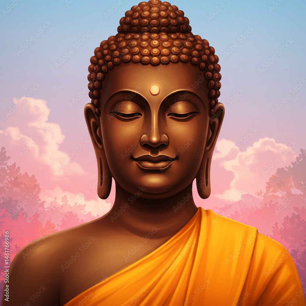 Serene Buddha Portrait, Peaceful Sunset