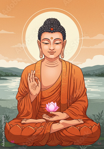 Obraz na płótnie Serene Buddha Meditating by the Lake w salonie