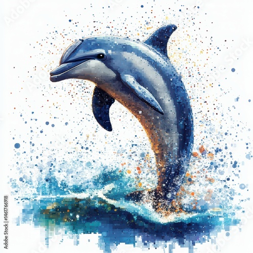 Wallpaper Mural Colorful dolphin leaping from the ocean waves against a vibrant splatter background Torontodigital.ca