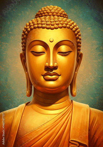 Serene Golden Buddha Bust, ...