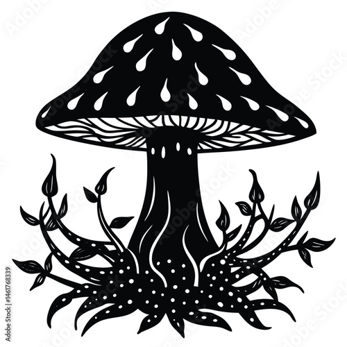 Mushroom vector Silhouette illustration Gothic mushroom with vines