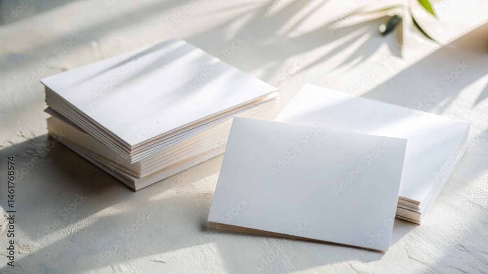 Fototapeta premium Blank White Paper Cards Mockup: Minimalist Design, Natural Light, Candid Photography