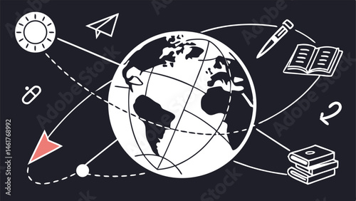 Global education and learning resources illustrated concept for online courses and study materials