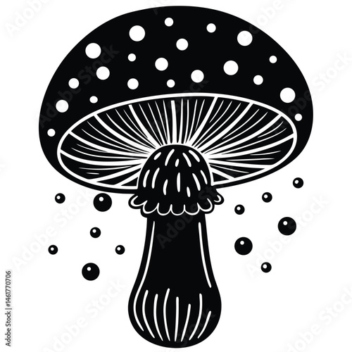 Mushroom vector Silhouette illustration Puffball mushroom releasing spores