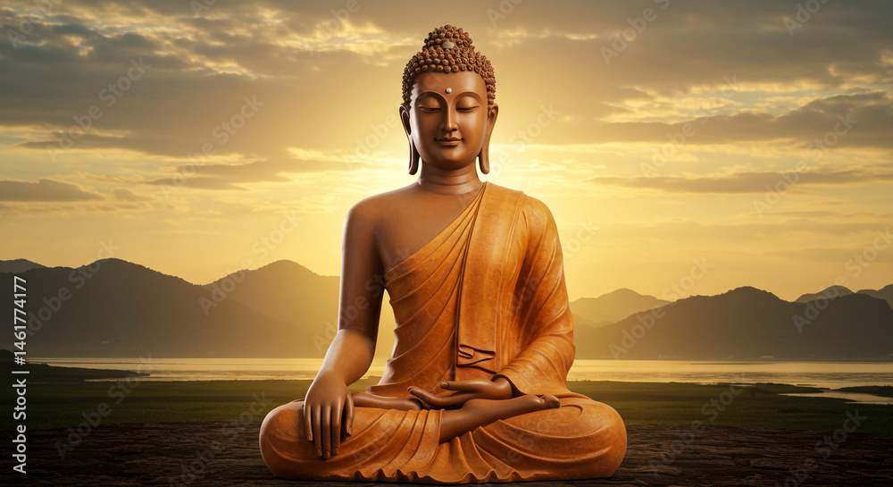 Serene Buddha Statue at Golden Sunset