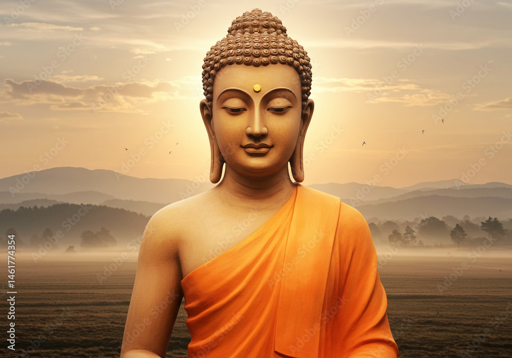 Serene Buddha Statue at Sunrise