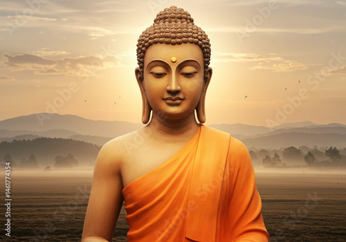 Obraz na płótnie Serene Buddha Statue at Sunrise w salonie