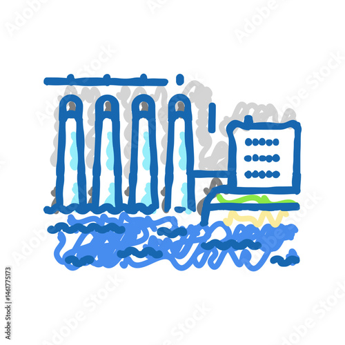 hydro station hydroelectric power icon doodle illustration