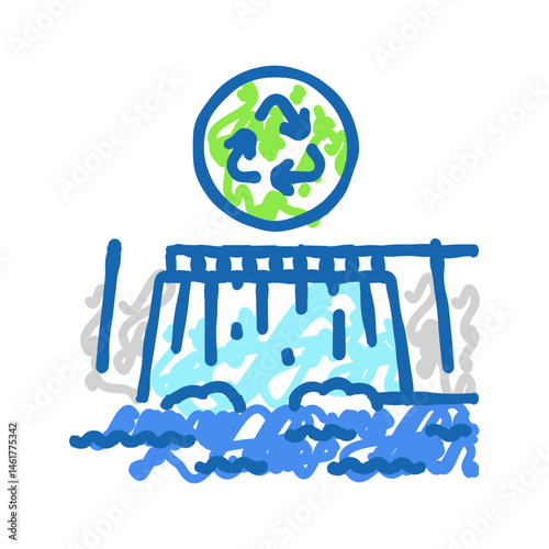 clean energy source hydroelectric power icon doodle illustration