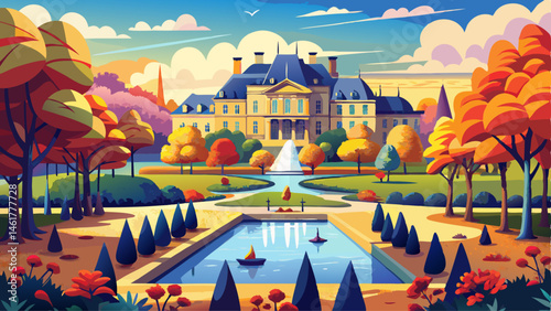 Idyllic view on Paris : Domaine national de Saint-Cloud : pond and autumn nature in Paris! beautiful, 
