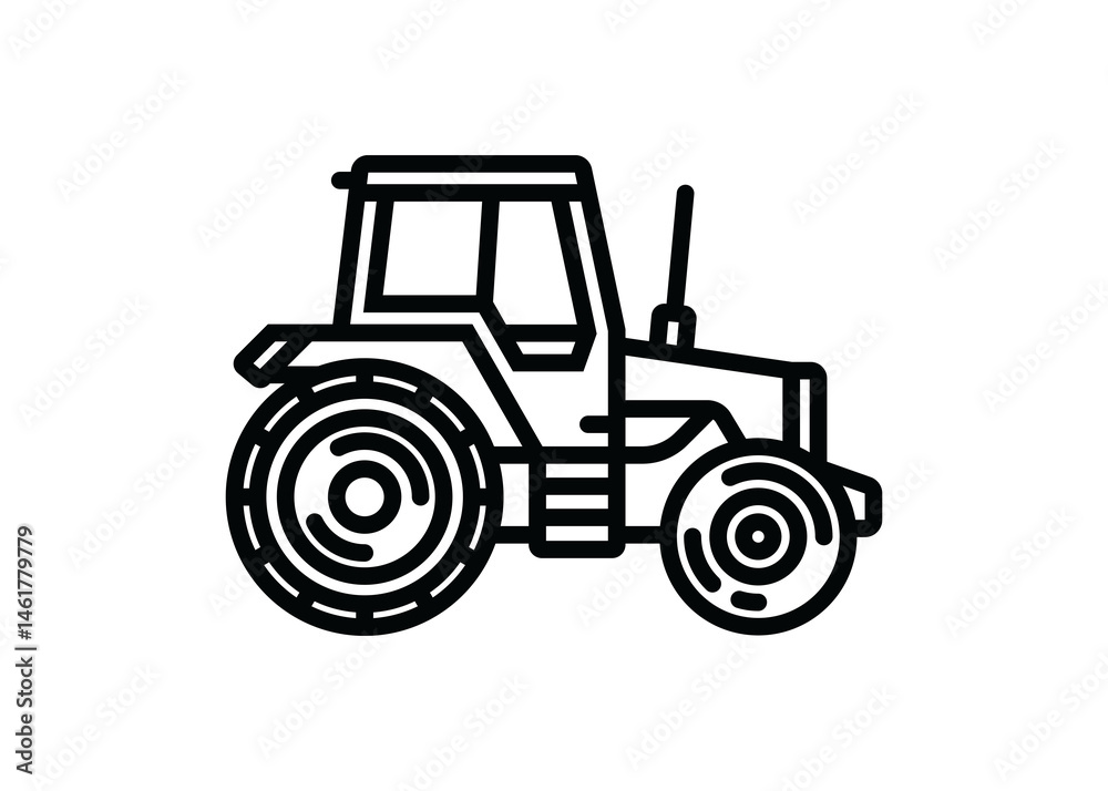 Contour icon of a tractor on wheels, for agricultural and industrial purposes. A design element. Contour icon of a tractor on wheels, for agricultural and industrial purposes. A design element.