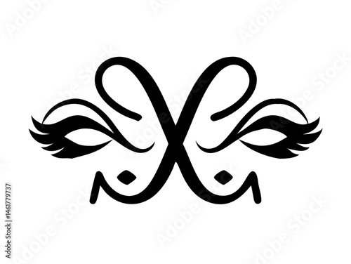 Elegant infinity logo featuring stylized closed eyes and eyelashes. This minimalist vector graphic displays a stylized infinity symbol formed by two closed eyes with detailed eyelashes.