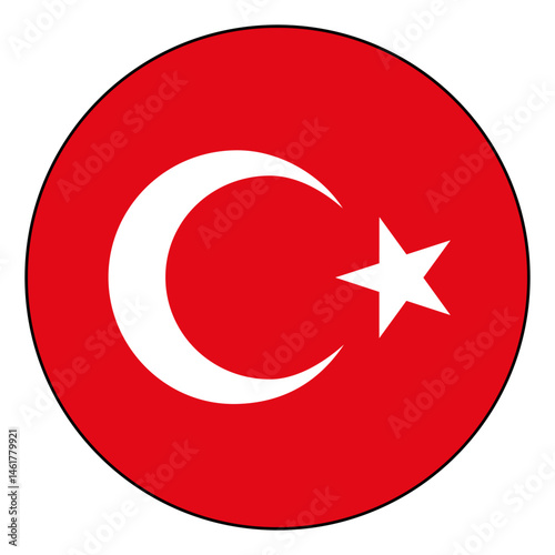 Flag of Turkey. Black edge. Turkey circle flag logo icon computer vector illustration design.