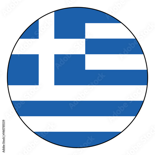 Flag of Greece. Black edge. Greece circle flag logo icon computer vector illustration design.