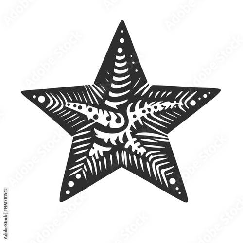 Starfish Tribal Design Silhouette Illustration. Oceanic Symbolism And Marine Life Art. Isolated Vector Illustration