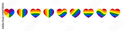 Pride LGBT heart vector icon set. Collection of Color rainbow flag. Vector illustration